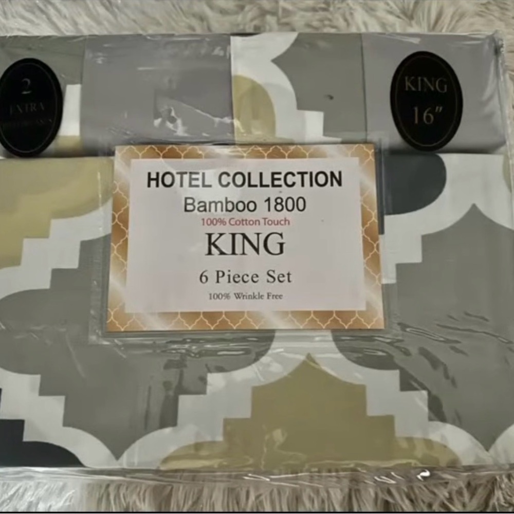 Hotel Collection Bamboo 1800 King Bedding Set - Gray and Gold